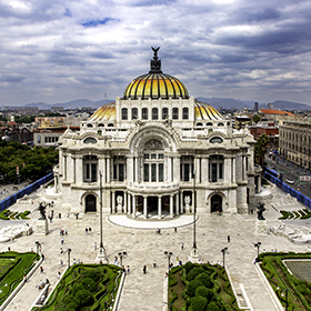 Palacio de Bellas Artes in Mexico City, photographed from the Sears coffee shop patio.
